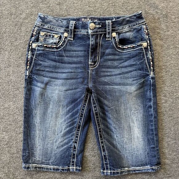 Miss Me Shorts Curvy Bermuda Women’s Size 25 Embellished Embroidered Rhinestone - Picture 2 of 11